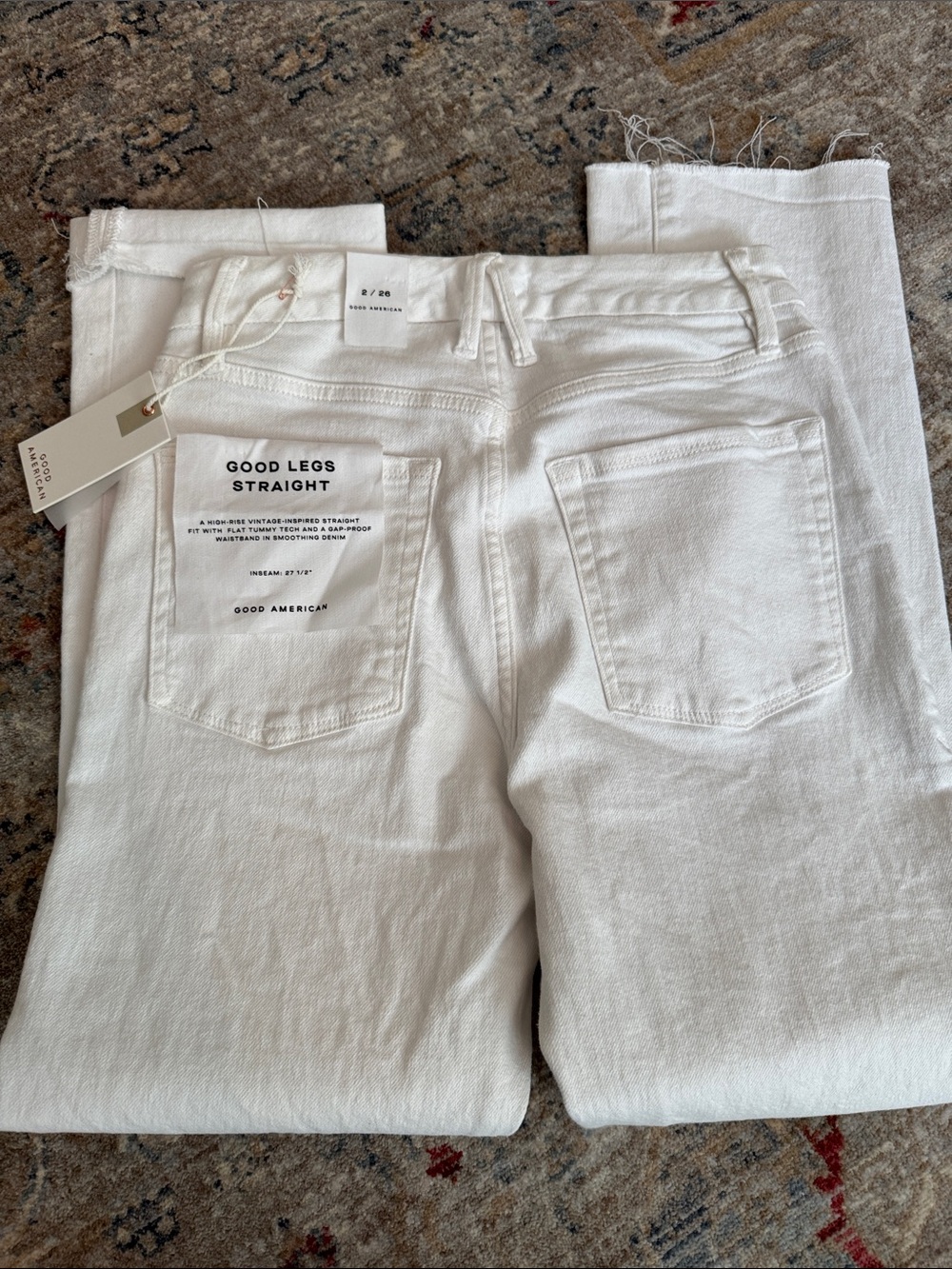 Good American straight legs crop,High-Rise Straight White Jeans